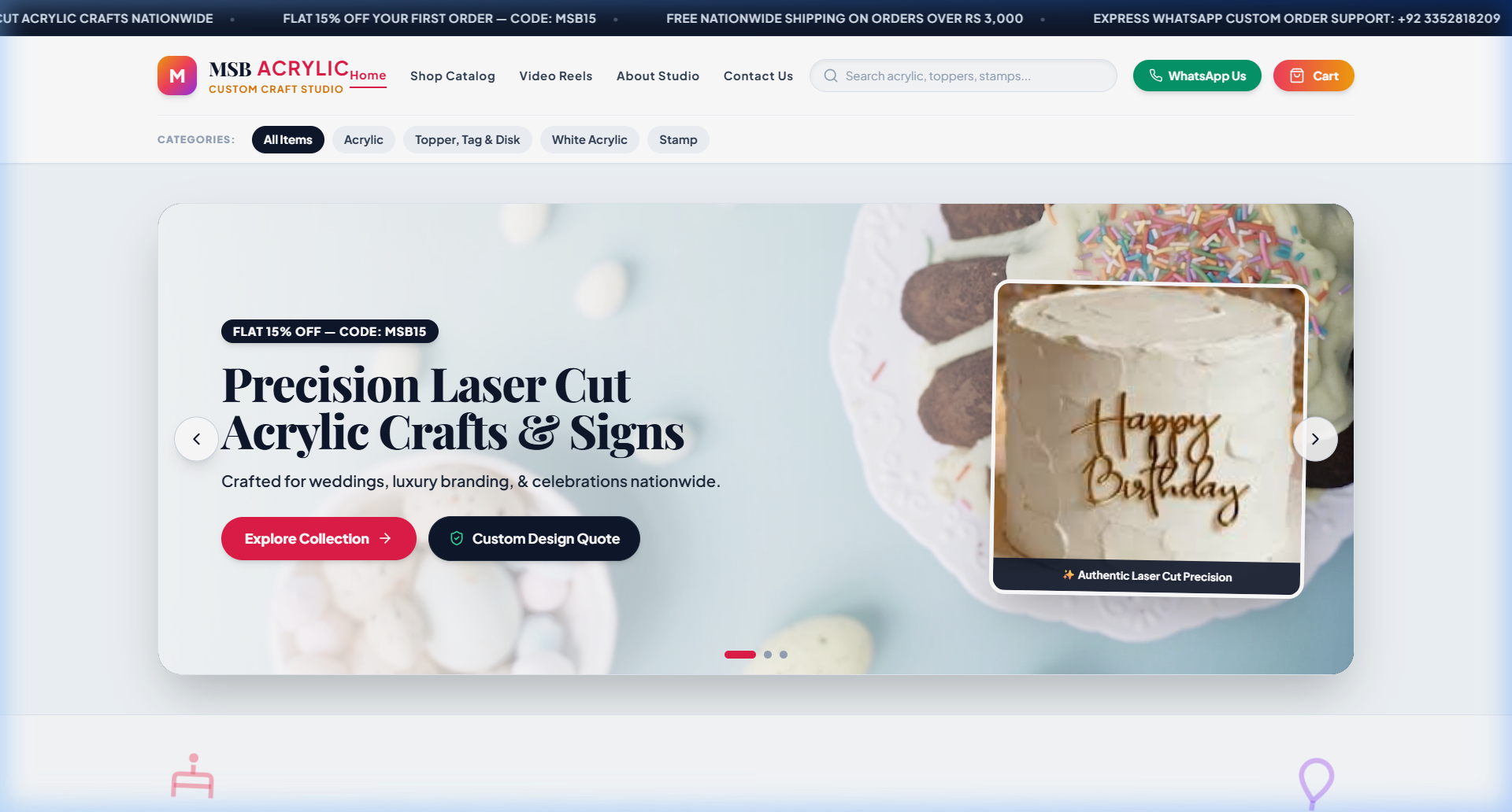 MSB Acrylic — Custom Manufacturing & B2B Showcase Production Screenshot